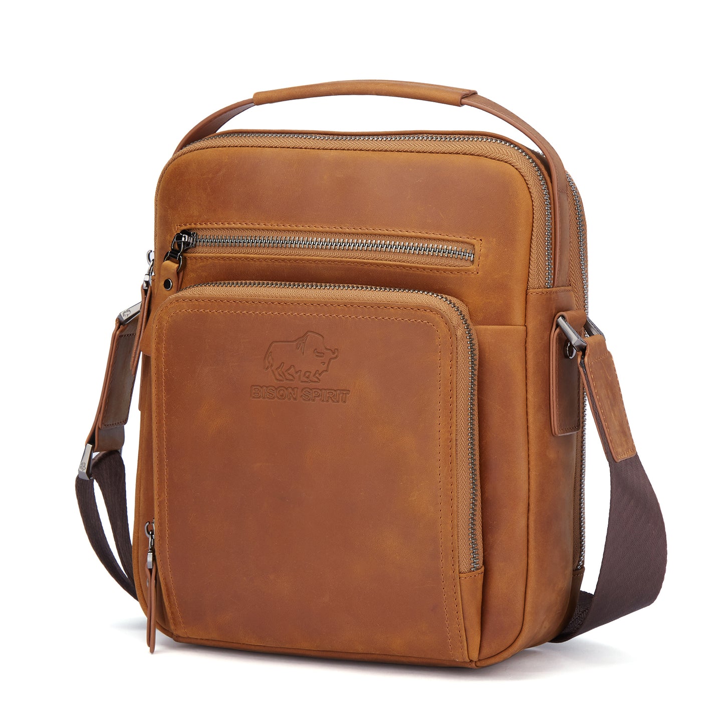 Leather Messenger Bag-Deep Yellow